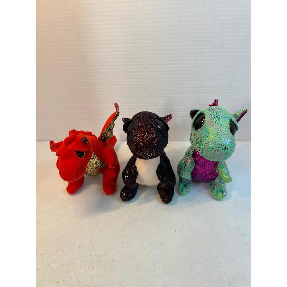 Ty Beanie Boos Dragon Plush Lot Legend Anora Cinder Red Black Green 8 Inch 3pc